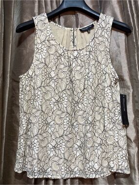 Jones New York Cream Lace-Overlay Sleeveless Top #1889